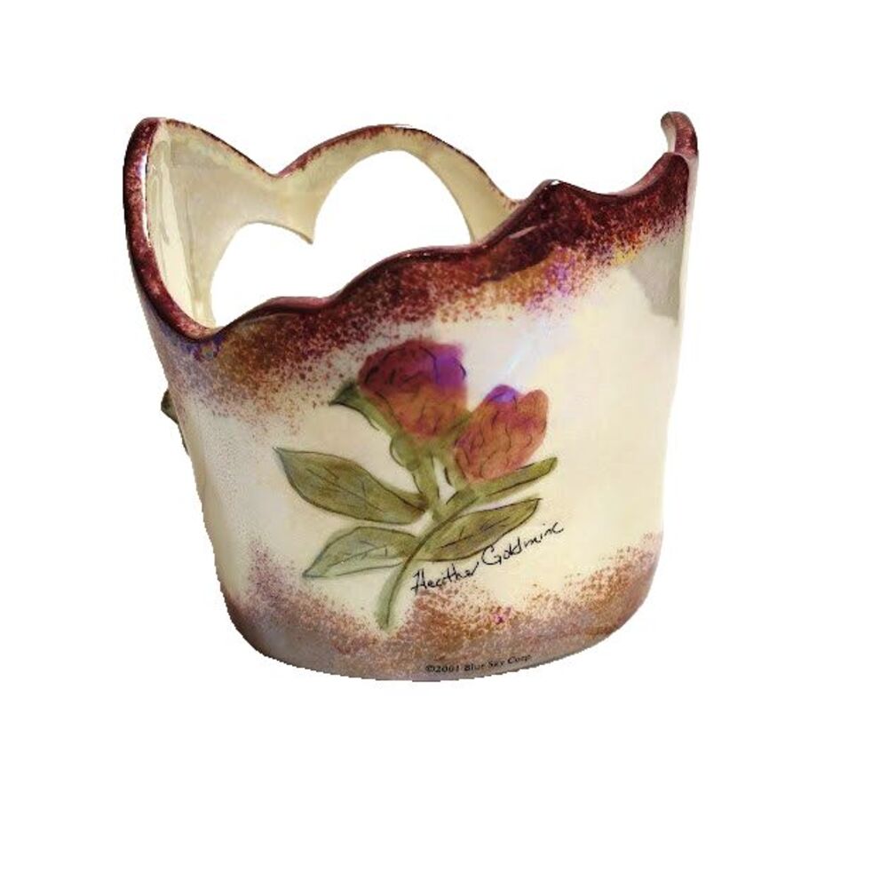 Blue Sky  Heather Goldminc Oval Candle Jar Holder Pink Rose - Picture 2 of 4